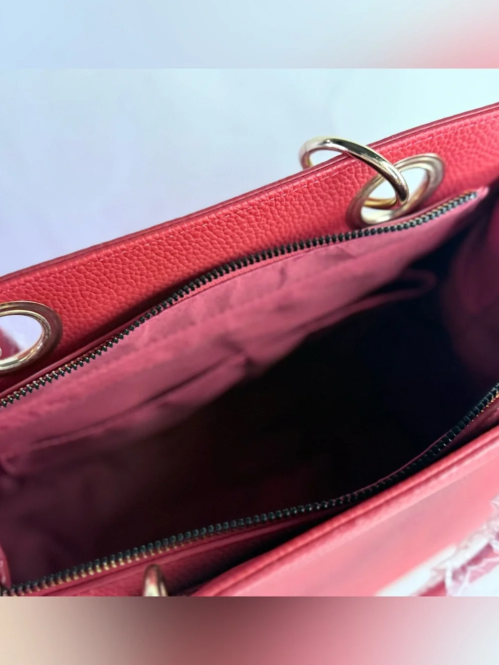 Bradley Mischka Red Satchel Bag with Crossbody/Shoulder Strap and Gold Hardware